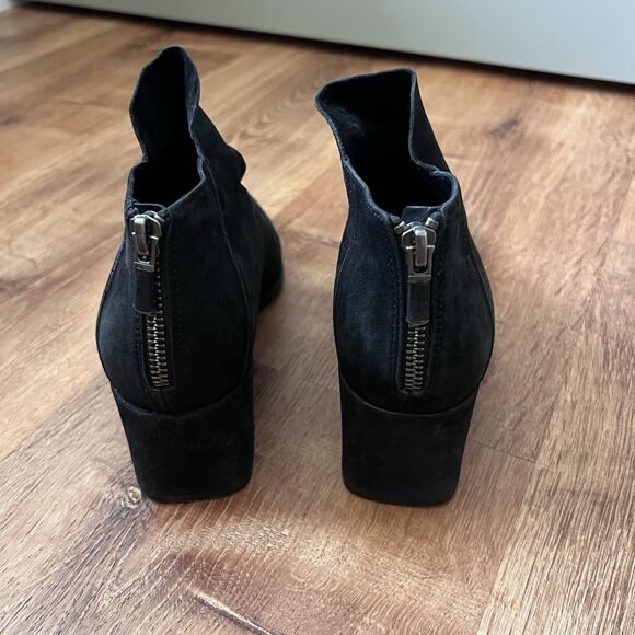 Eileen Fisher Vero Cuoio Suede Leather Ankle Block Heel Booties Women Sz 7 Black - Picture 6 of 12